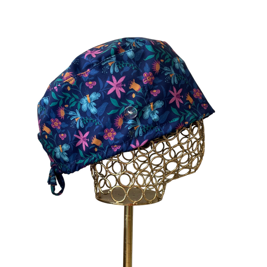 Gorro clínico ajustable - Floral azul